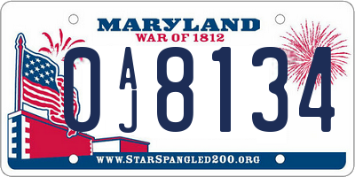 MD license plate 0AJ8134
