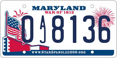 MD license plate 0AJ8136