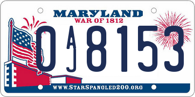 MD license plate 0AJ8153
