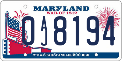 MD license plate 0AJ8194