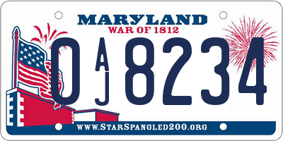 MD license plate 0AJ8234