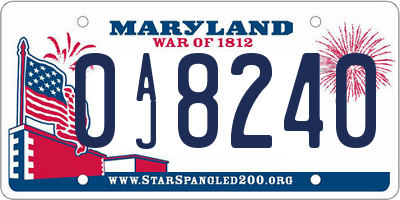 MD license plate 0AJ8240