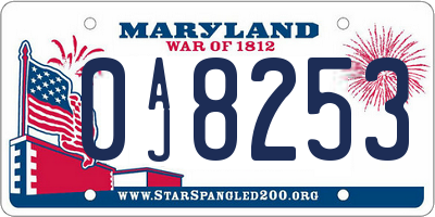 MD license plate 0AJ8253