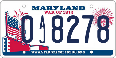 MD license plate 0AJ8278