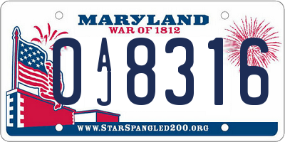 MD license plate 0AJ8316