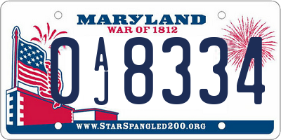MD license plate 0AJ8334