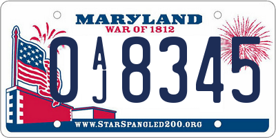 MD license plate 0AJ8345
