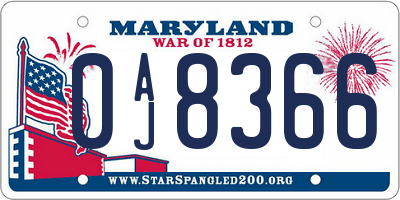 MD license plate 0AJ8366