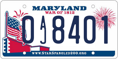 MD license plate 0AJ8401