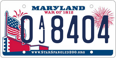 MD license plate 0AJ8404