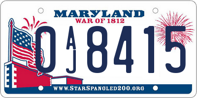 MD license plate 0AJ8415