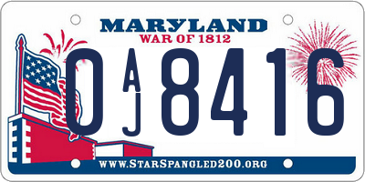 MD license plate 0AJ8416