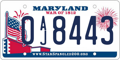MD license plate 0AJ8443