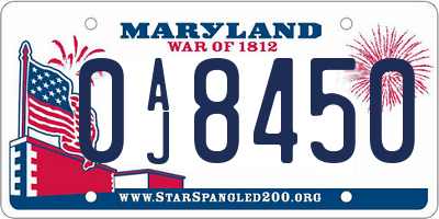 MD license plate 0AJ8450
