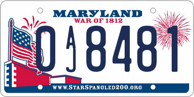 MD license plate 0AJ8481