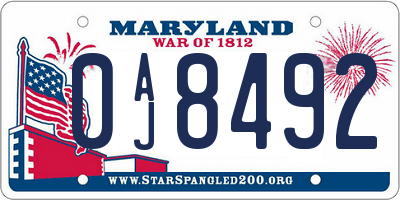 MD license plate 0AJ8492