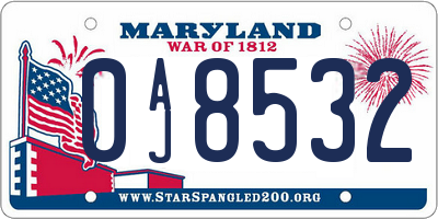 MD license plate 0AJ8532