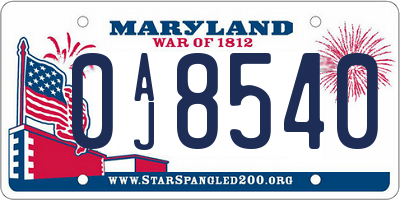 MD license plate 0AJ8540