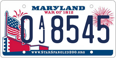 MD license plate 0AJ8545