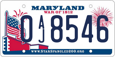 MD license plate 0AJ8546