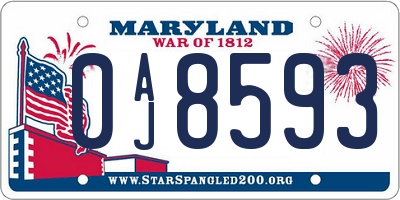 MD license plate 0AJ8593