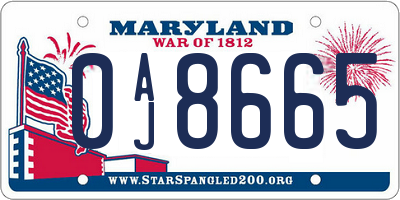MD license plate 0AJ8665