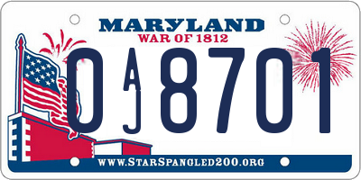 MD license plate 0AJ8701