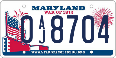 MD license plate 0AJ8704