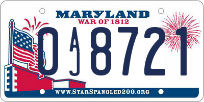 MD license plate 0AJ8721