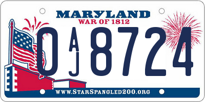 MD license plate 0AJ8724