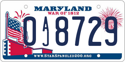 MD license plate 0AJ8729