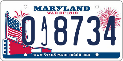 MD license plate 0AJ8734