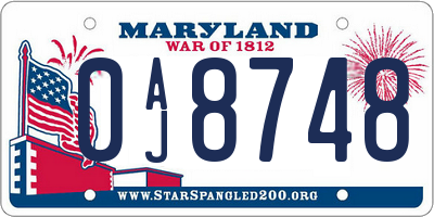 MD license plate 0AJ8748