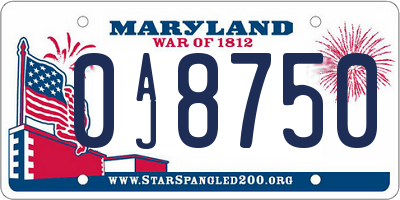 MD license plate 0AJ8750