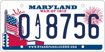 MD license plate 0AJ8756