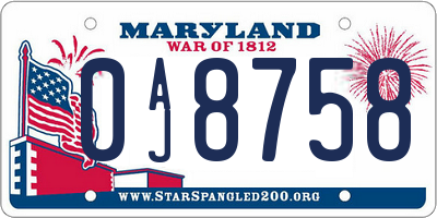 MD license plate 0AJ8758