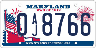 MD license plate 0AJ8766