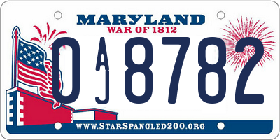 MD license plate 0AJ8782