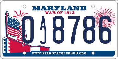 MD license plate 0AJ8786