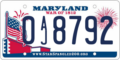 MD license plate 0AJ8792