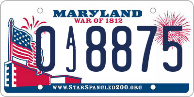 MD license plate 0AJ8875
