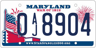 MD license plate 0AJ8904