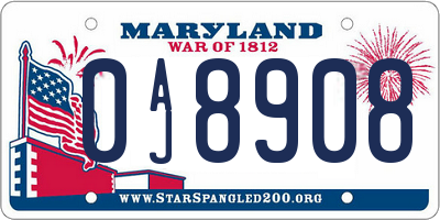 MD license plate 0AJ8908