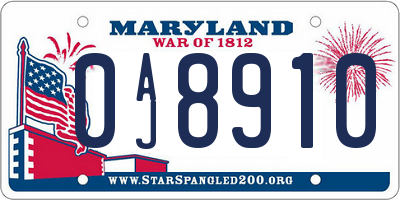 MD license plate 0AJ8910