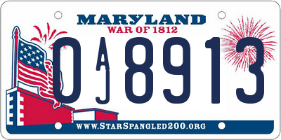 MD license plate 0AJ8913