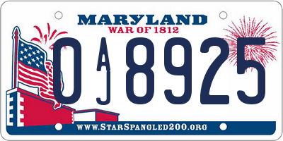 MD license plate 0AJ8925