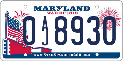 MD license plate 0AJ8930