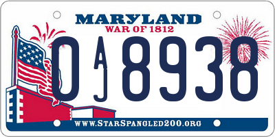 MD license plate 0AJ8938