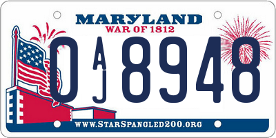 MD license plate 0AJ8948