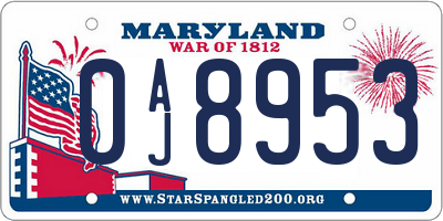 MD license plate 0AJ8953